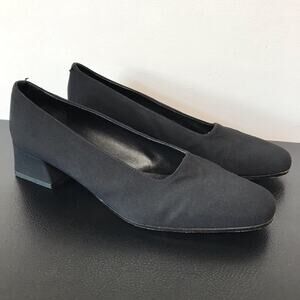 Sesto Meucci Italian Made Leather Sole Square Toe Low Block Heel Pump Blue 8.5